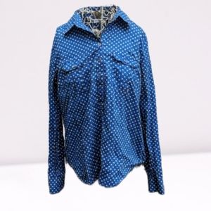 New York & company blue polka dotted blouse